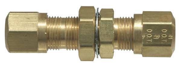 Bulkhead Union, Compression, Brass, 1/4Pipe