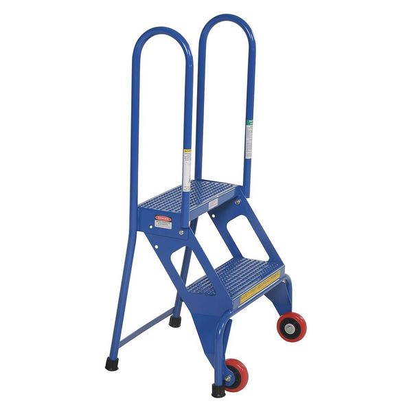 42.3125 H Carbon Steel Folding Ladder With Wheels, 2 Steps