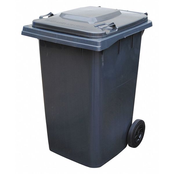 95 gal Square Trash Can, Gray, Lift Up, HDPE