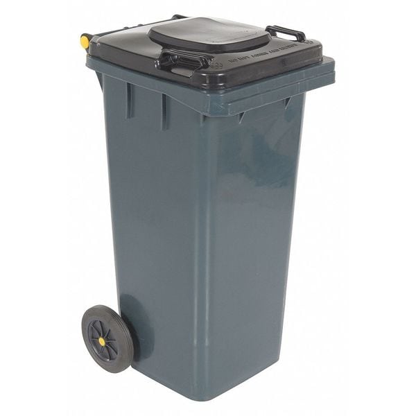 32 gal Square Trash Can, Gray, Lift Up, HDPE