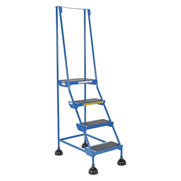 72.9375 H Steel Commercial Spring Loaded Rolling Ladder, 4 Steps