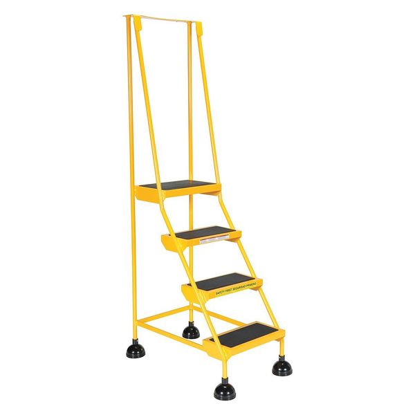 72.9375 H Steel Commercial Spring Loaded Rolling Ladder, 4 Steps