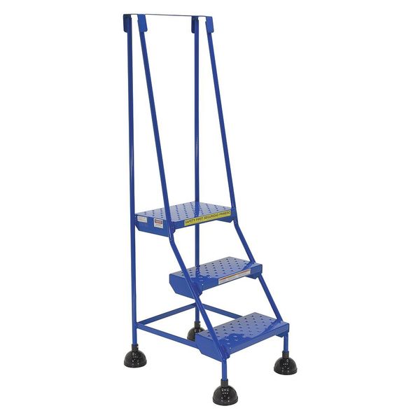 63.4375 H Steel Commercial Spring Loaded Rolling Ladder, 3 Steps