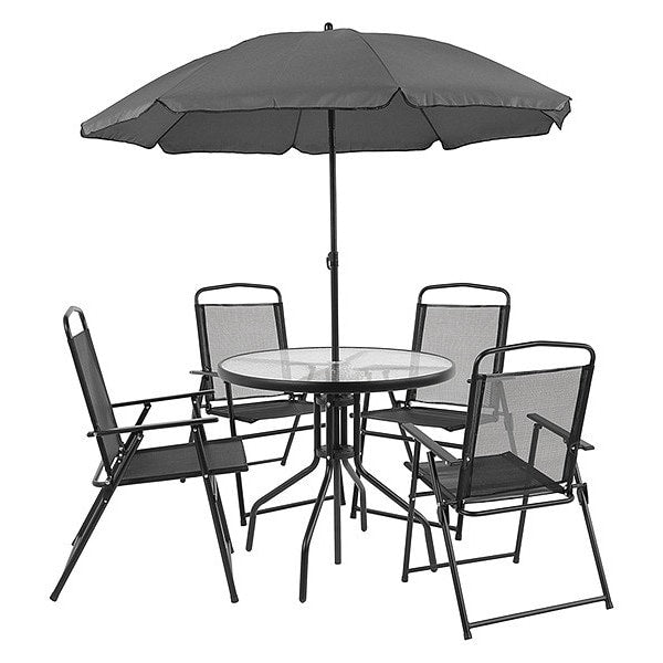Round Patio Table Set And Umbrella, 6 pcs. , 31-1/4