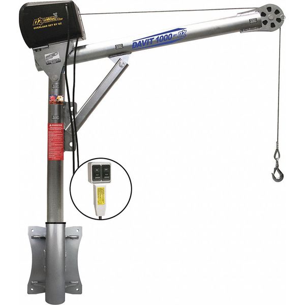 Davit Crane Kit, 27.5 in to 42 in Reach, 0 in to 540 in Lift Range, Silver