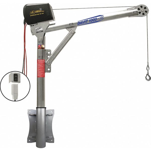 Davit Crane Kit, 27.5 in to 42 in Reach, 0 in to 540 in Lift Range, Silver