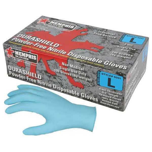 Durashield Disposable Gloves, Nitrile, Powder Free, Blue, L, 100 PK