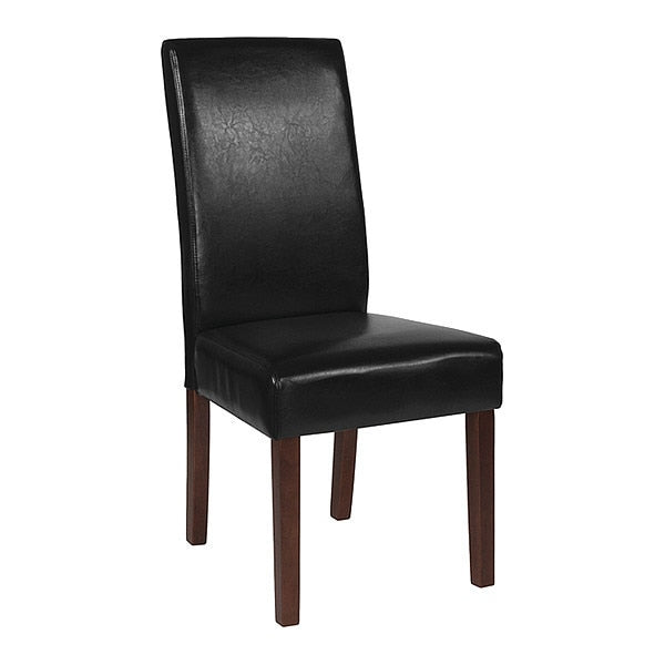 Black LeatherSoft Parsons Chair with Mahogany Legs