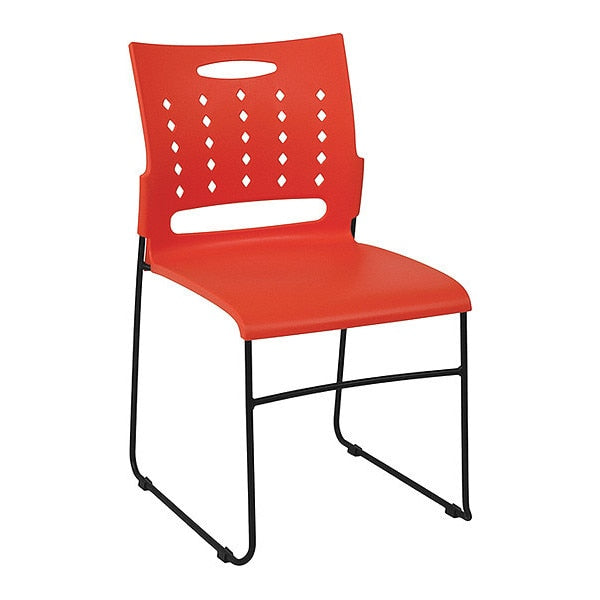 Stack Chair, Orange Plastic, Sled Base