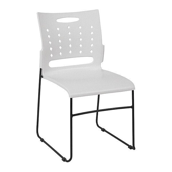 Stack Chair, White Plastic, Sled Base