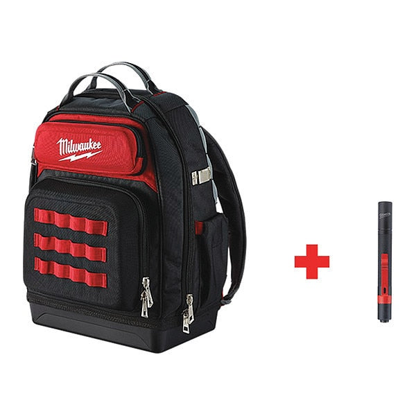 Tool Backpack, 1680D Ballistic Polyester, 48 Pockets, Red/Black