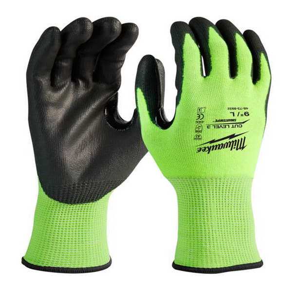 12 Pair High Visibility Cut Level 3 Polyurethane Dipped Gloves - S