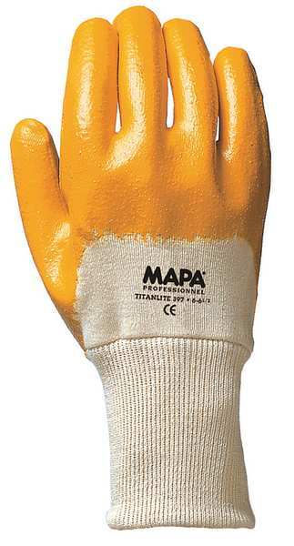 Nitrile Coated Gloves, 3/4 Dip Coverage, Yellow, 6, PR