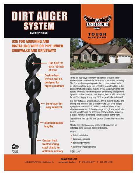 Dirt Auger Switch Bit, 3/4in Dia., 54in L