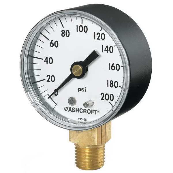 Pressure Gauge, 0 to 30 psi, 1/4 in MNPT, Plastic, Black