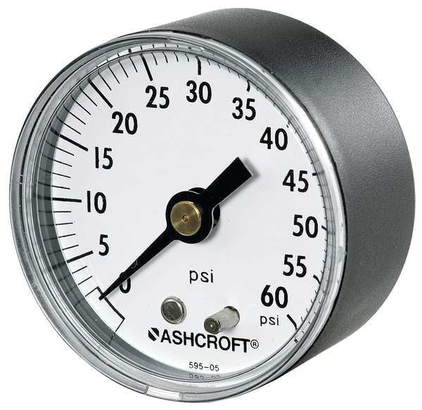 Pressure Gauge, 0 to 30 psi, 1/4 in MNPT, Plastic, Black