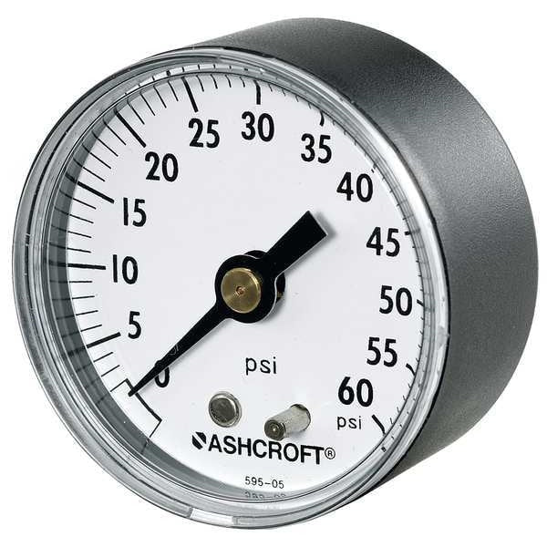 Pressure Gauge, 0 to 600 psi, 1/4 in MNPT, Plastic, Black