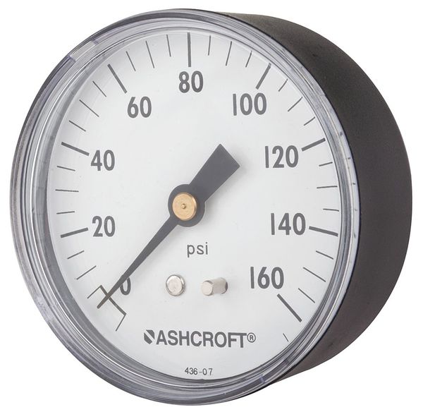 Pressure Gauge, 0 to 160 psi, 1/4 in MNPT, Plastic, Black