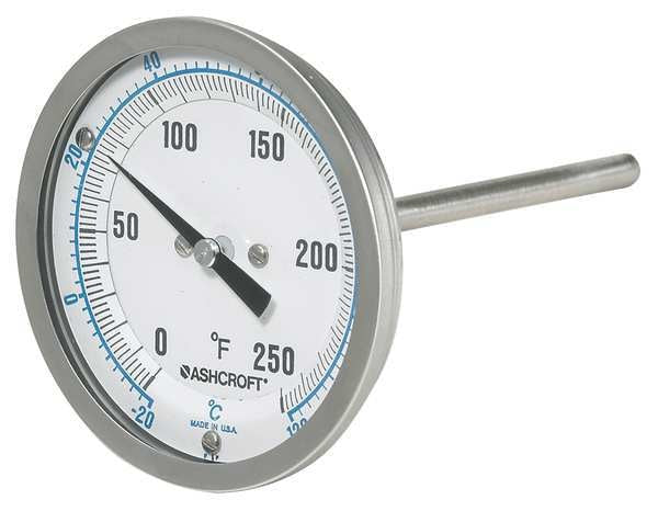 Dial Thermometer, Bi-Metallic, 4 in Stem