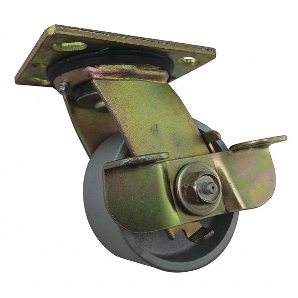 Swivel Plate Caster w/Brake, Cast Iron, 4in, 1000lb