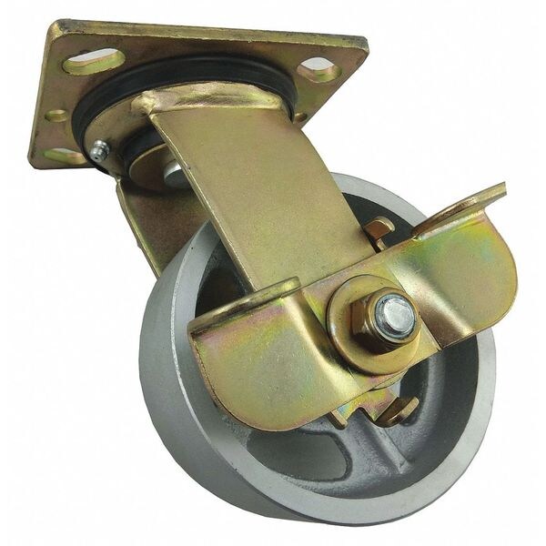 Swivel Plate Caster w/Brake, 1000 lb, Plate Type B