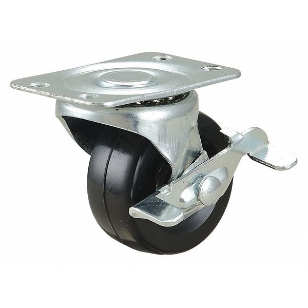 Swivel Plate Caster w/Brake, Rubber, 2 in., 150 lb.