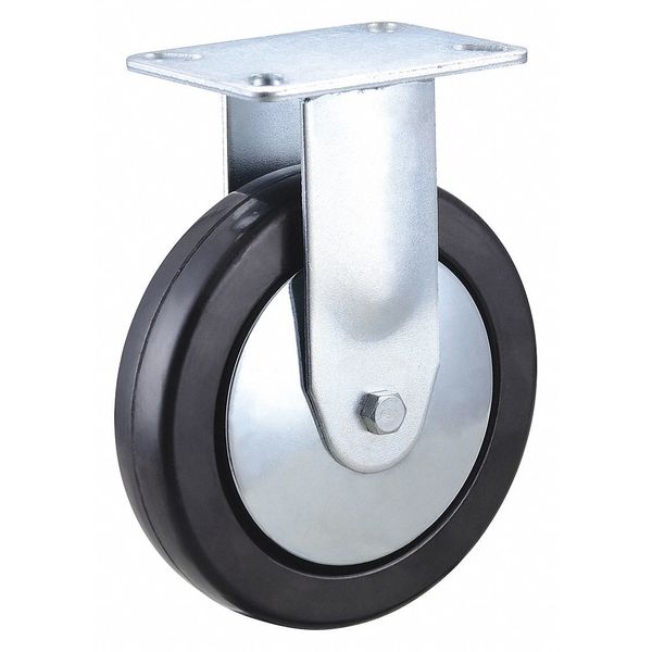 Rigid Plate Caster, Rubber, 6 in., 280 lb.