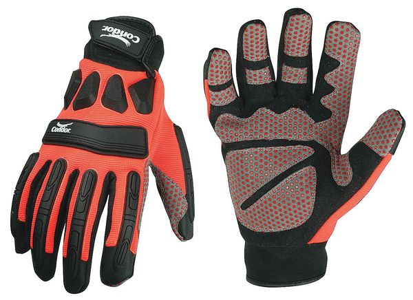 Hi-Vis Mechanics Gloves, S, Black/Orange, Padded, Spandex
