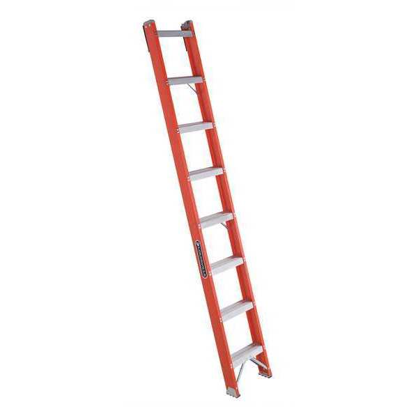 8 ft. Straight Ladder, Fiberglass, Aluminum, 8 Steps, Natural Finish