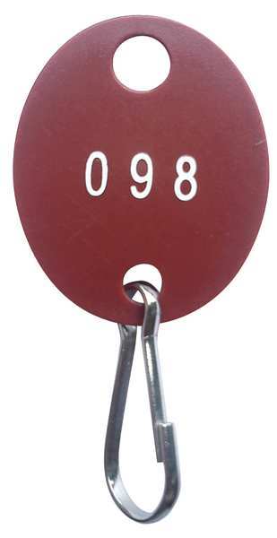 Key Tag Numbered 101 to 200, Red, PK100