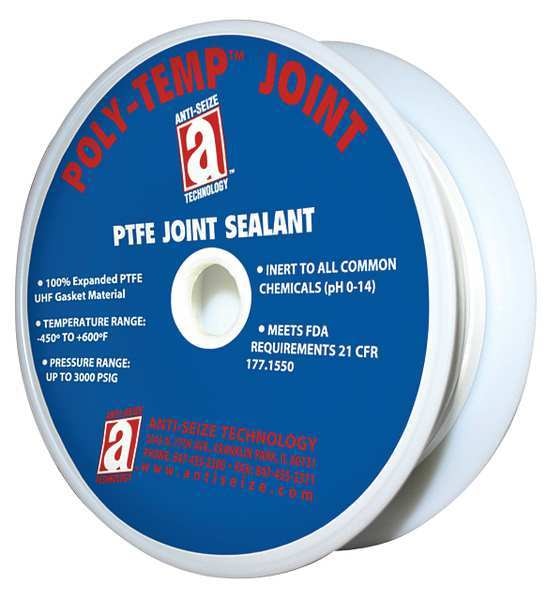 PTFE/UHF Joint Sealant, 1 in x 15 ft, White, Temp Range -450 to 600 Degrees F