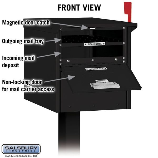 Roadside Mailbox, Black, Powder Coated, 1 Doors, Pedestal, Aluminum