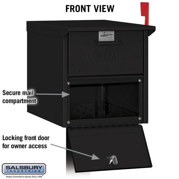 Roadside Mailbox, Black, Powder Coated, 1 Doors, Pedestal, Aluminum