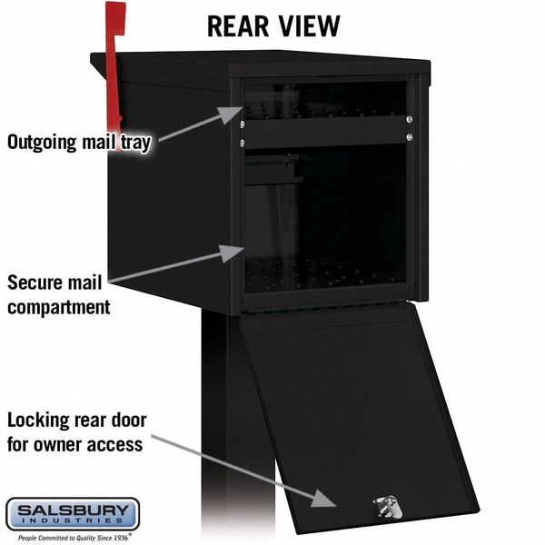Roadside Mailbox, Black, Powder Coated, 1 Doors, Pedestal, Aluminum