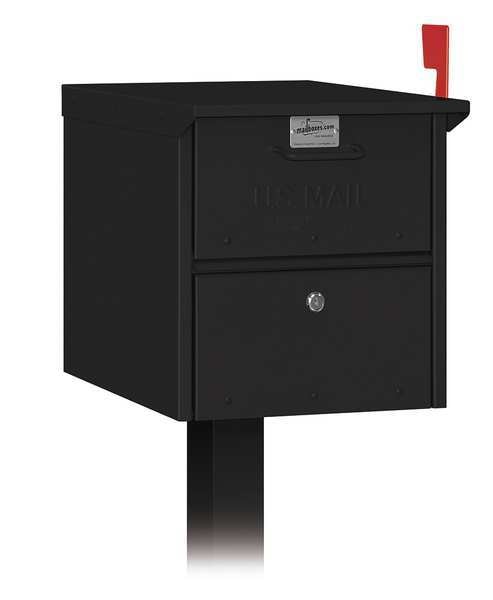 Roadside Mailbox, Black, Powder Coated, 1 Doors, Pedestal, Aluminum