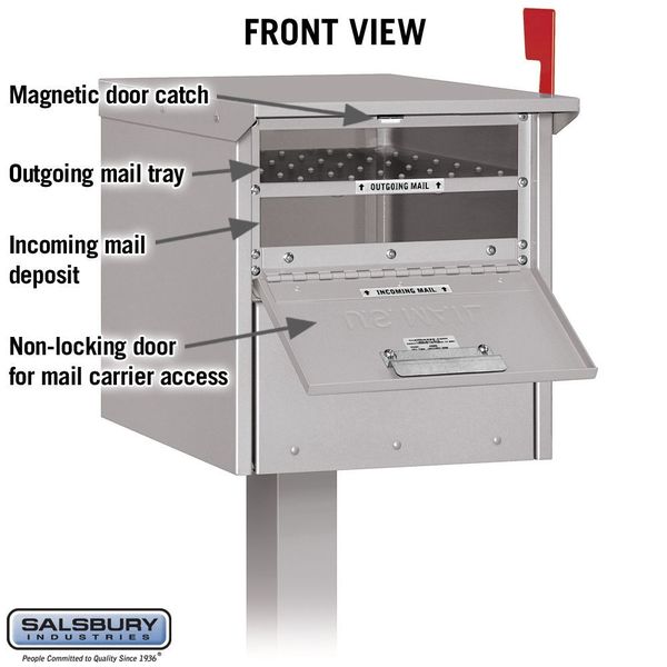 Roadside Mailbox, Silver, Powder Coated, 1 Doors, Pedestal, Aluminum