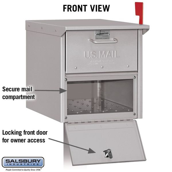 Roadside Mailbox, Silver, Powder Coated, 1 Doors, Pedestal, Aluminum