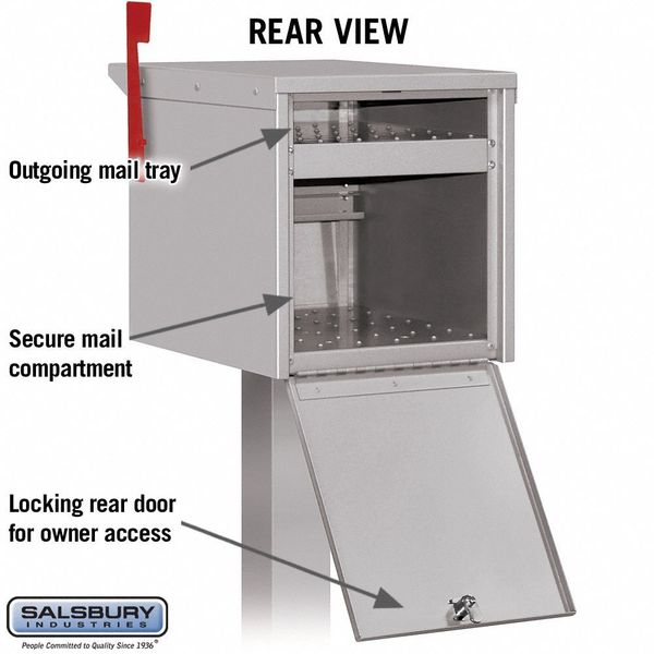 Roadside Mailbox, Silver, Powder Coated, 1 Doors, Pedestal, Aluminum