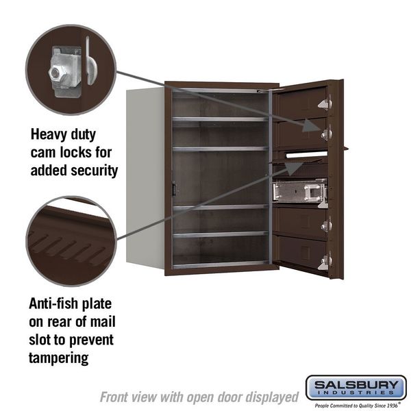 Horizontal Mailbox, Bronze, Powder Coated, 4 Doors, Recessed, USPS