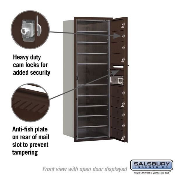 Horizontal Mailbox, Bronze, Powder Coated, 9 Doors, Recessed, USPS