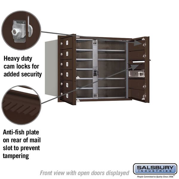 Horizontal Mailbox, Bronze, Powder Coated, 10 Doors, Recessed, USPS