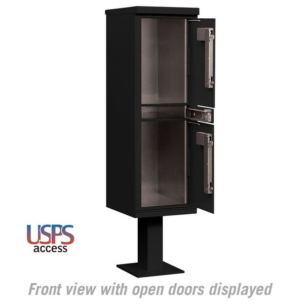 Outdoor Parcel Locker, Black, Powder Coated, 2 Doors, Pedestal, USPS Access