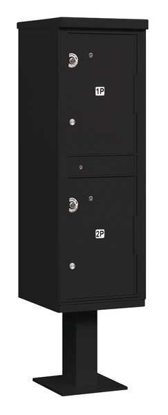 Outdoor Parcel Locker, Black, Powder Coated, 2 Doors, Pedestal, USPS Access