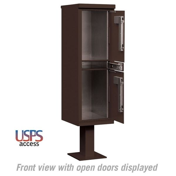 Outdoor Parcel Locker, Bronze, Powder Coated, 2 Doors, Pedestal, USPS Access