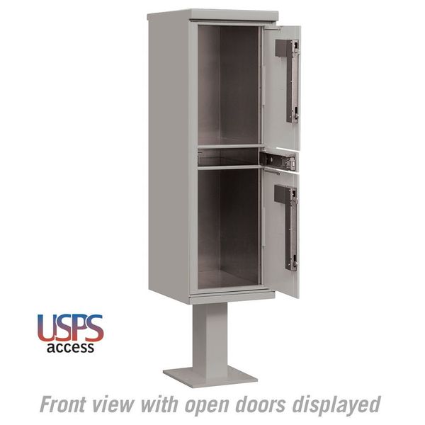 Outdoor Parcel Locker, Gray, Powder Coated, 2 Doors, Pedestal, USPS Access