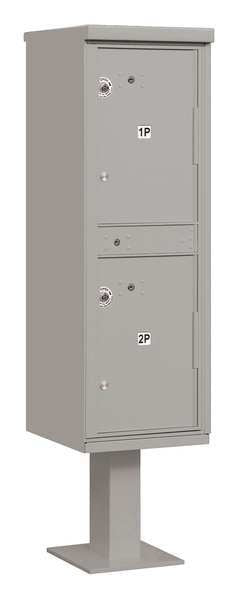 Outdoor Parcel Locker, Gray, Powder Coated, 2 Doors, Pedestal, USPS Access