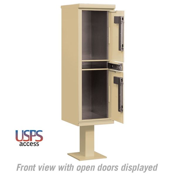 Outdoor Parcel Locker, Sandstone, Powder Coated, 2 Doors, Pedestal, USPS Access
