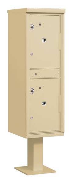 Outdoor Parcel Locker, Sandstone, Powder Coated, 2 Doors, Pedestal, USPS Access