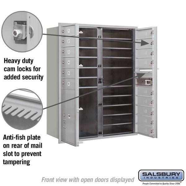 Horizontal Mailbox, Aluminum, Powder Coated, 16 Doors, Recessed, USPS