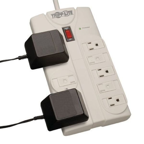 Surge Protector Strip, 8 Outlet, Gray